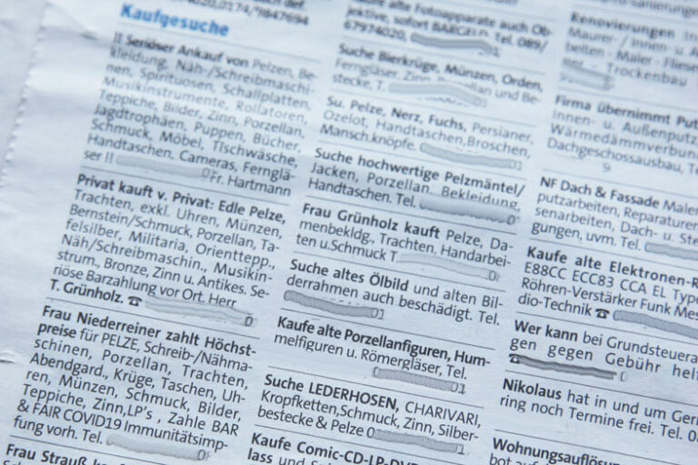 Zeitungsanzeigen von zwielichtigen Pelzankäufern