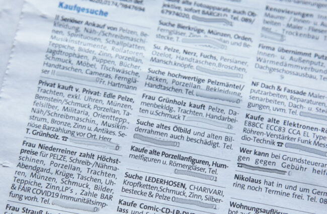 Zeitung mit Kleinanzeigen und Ankaufsgesuchen Zeitung mit Kleinanzeigen und Ankaufsgesuchen