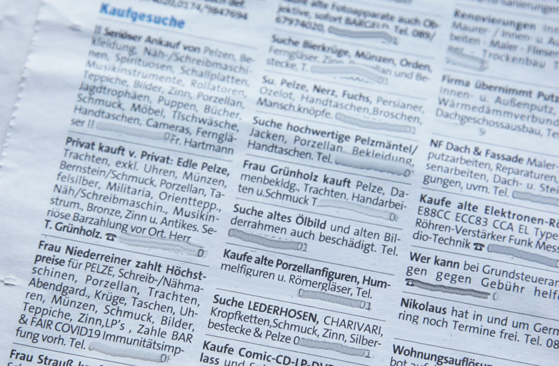 Zeitung mit Kleinanzeigen und Ankaufsgesuchen Zeitung mit Kleinanzeigen und Ankaufsgesuchen